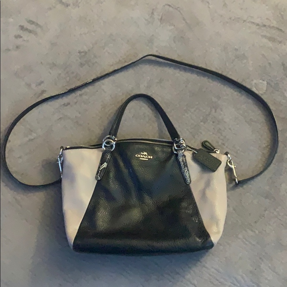 Coach Black & Tan Purse w/ Snakeskin Strap